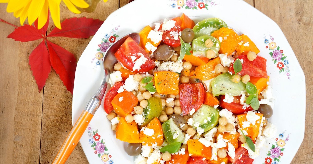 Salade pois chiches, potimarron, tomates, feta (salade, veggie, sans gluten, amap)