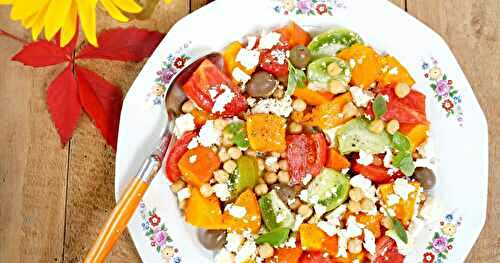 Salade pois chiches, potimarron, tomates, feta (salade, veggie, sans gluten, amap)