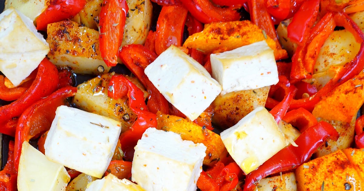 Repas sur plaque : courge, pommes de terre, poivrons, tofu (amap, vegan, sans gluten)