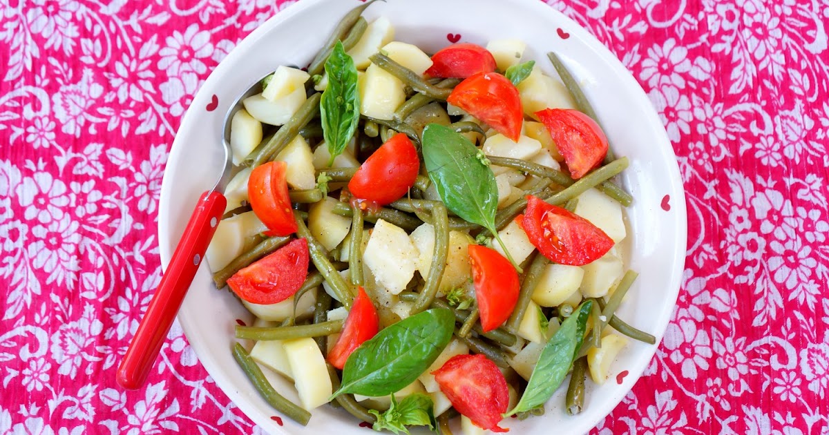 Salade pommes de terre, haricots verts, tomates, basilic (amap, vegan, sans gluten, salade)