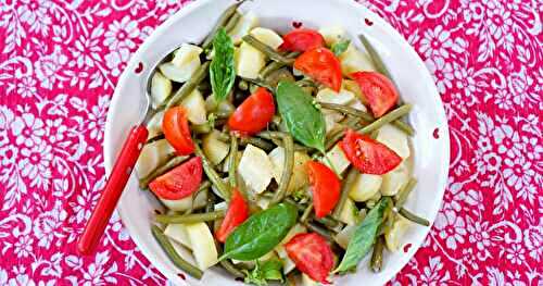 Salade pommes de terre, haricots verts, tomates, basilic (amap, vegan, sans gluten, salade)