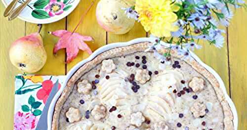 Tarte poires, amandes, pépites de chocolat (tarte, dessert, goûter)