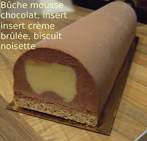 BUCHE MOUSSE AU CHOCOLAT, INSERT CREME BRULÉE ET BISCUIT À LA NOISETTE