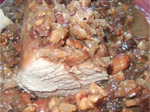 Filet mignon de porc sauces noix/noisettes/amandes et raisins secs