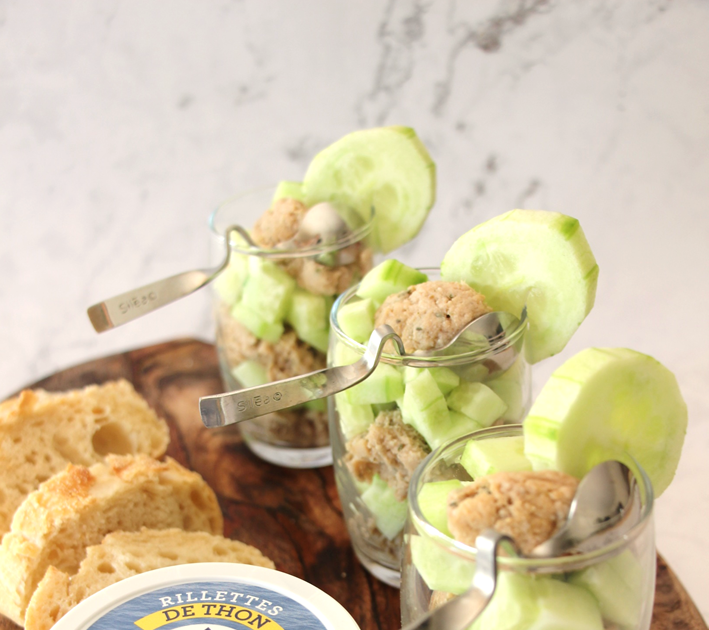 Verrines de Rillette de Thon Citron Thym accompagnée de concombre : une recette fraîcheur pour l’été