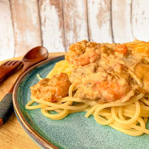 Spaghettis aux crevettes et champignons