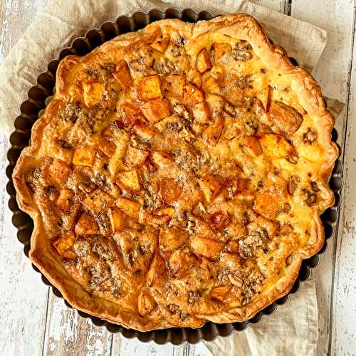 Quiche patate douce, gorgonzola et noix