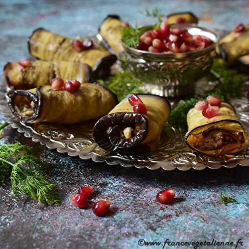 Roulés d'aubergines aux noix (Badridjani nigvzit) (végétalien, vegan)