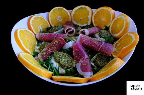 Salade roquette-orange-mozza-pistache | Apéro-entrée | salade composée