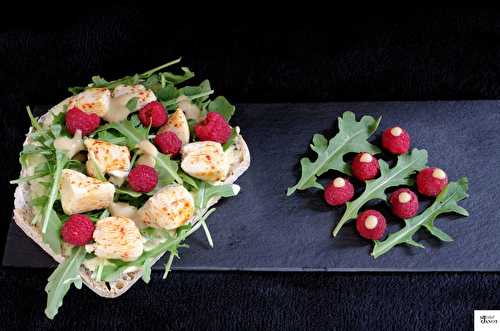 Tartine poulet-framboises- roquette-curry