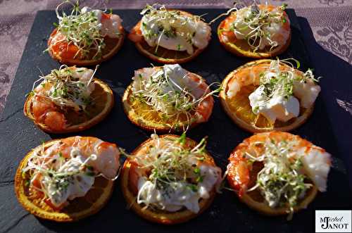 Toast apéritif d’orange aux gambas