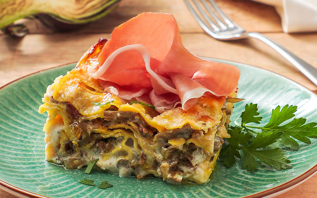 Lasagnes aux artichauts et jambon de Parme