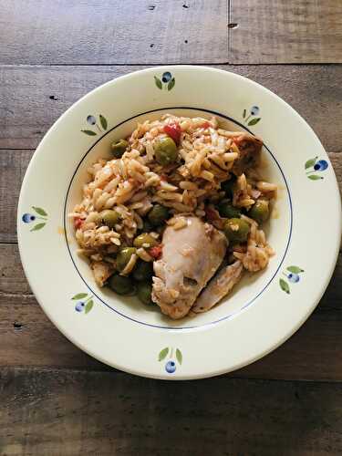 Poulet aux olives et pâtes langues d'oiseau au cookeo