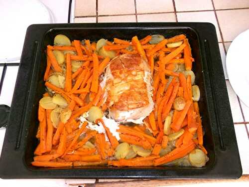 Rôti de porc aux carottes et pommes de terre