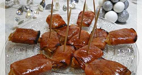 Bouchées à l'ananas et au bacon, glacées au miel et vinaigre balsamique