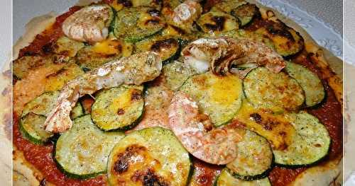 Pizza sans gluten aux courgettes et crevettes