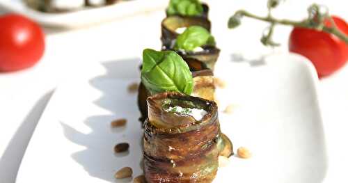 Aubergines farcies au chèvre, pignon et basilic