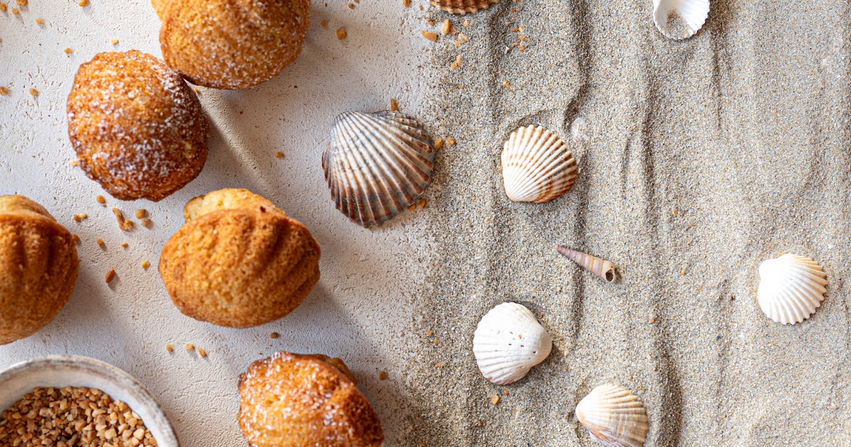 Madeleine coquillage au citron, topping chocolat. noir et pralin