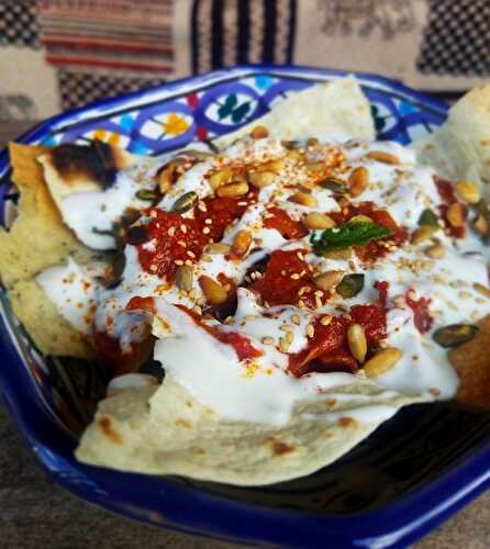 Fatteh d'aubergines et pois chiches {Jordanie, Liban}