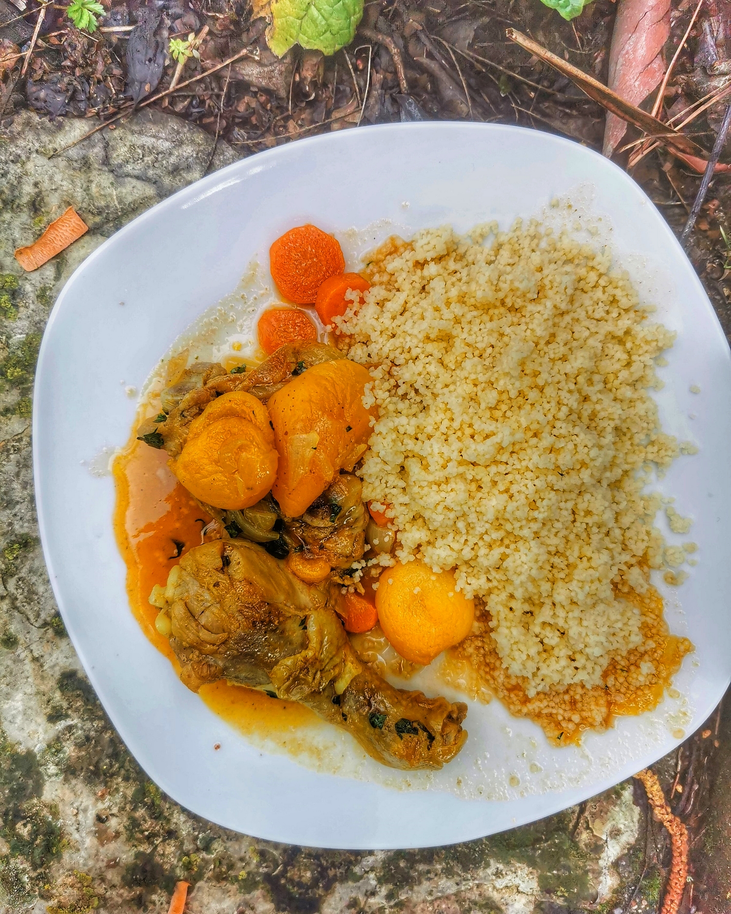 Tajine de poulet aux abricots, carottes, cannelle