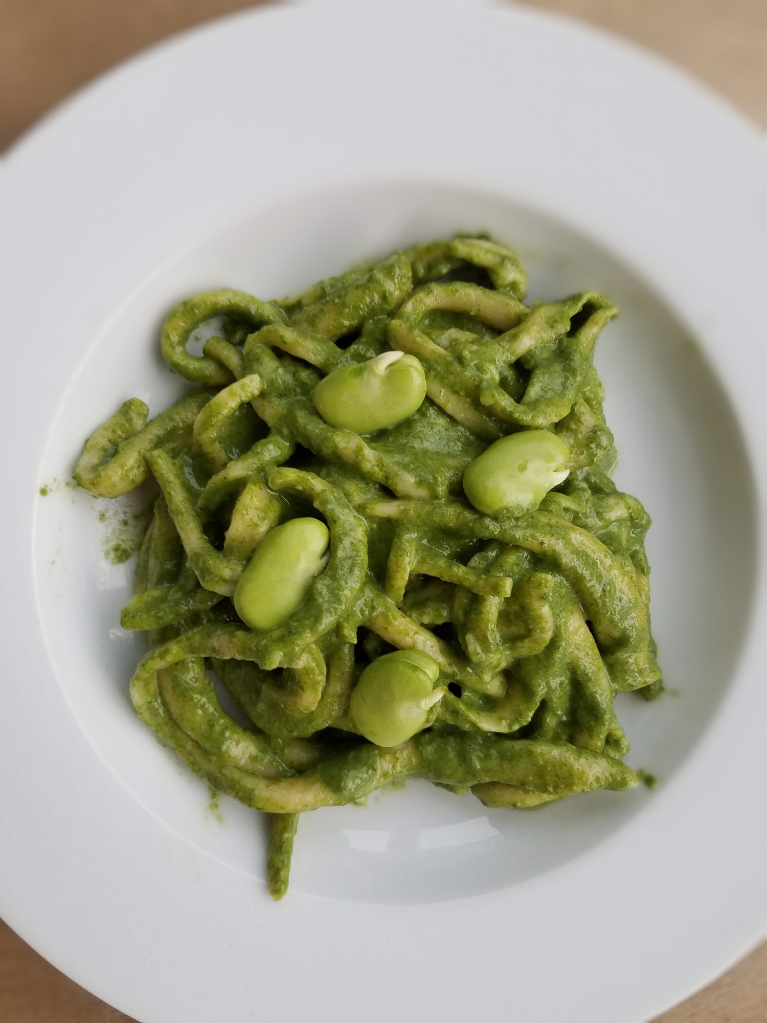 Pici maison à la crème de fanes (pâtes de Toscane)