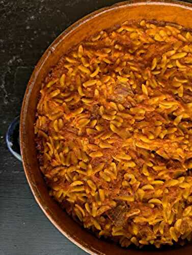 Giouvetsi ou youvetsi, bœuf mijoté aux pâtes orzo {Grèce}