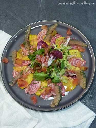 Carpaccio betteraves et saumon fumé aux agrumes