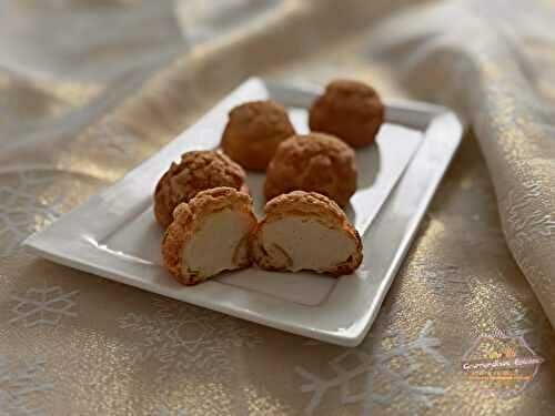 Choux craquelin, crème pâtissière vanille sans œufs
