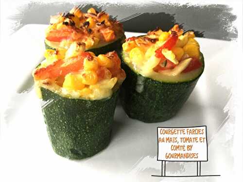 Courgette farcies au maïs, tomate et comté ( 279 cal/ par personne)