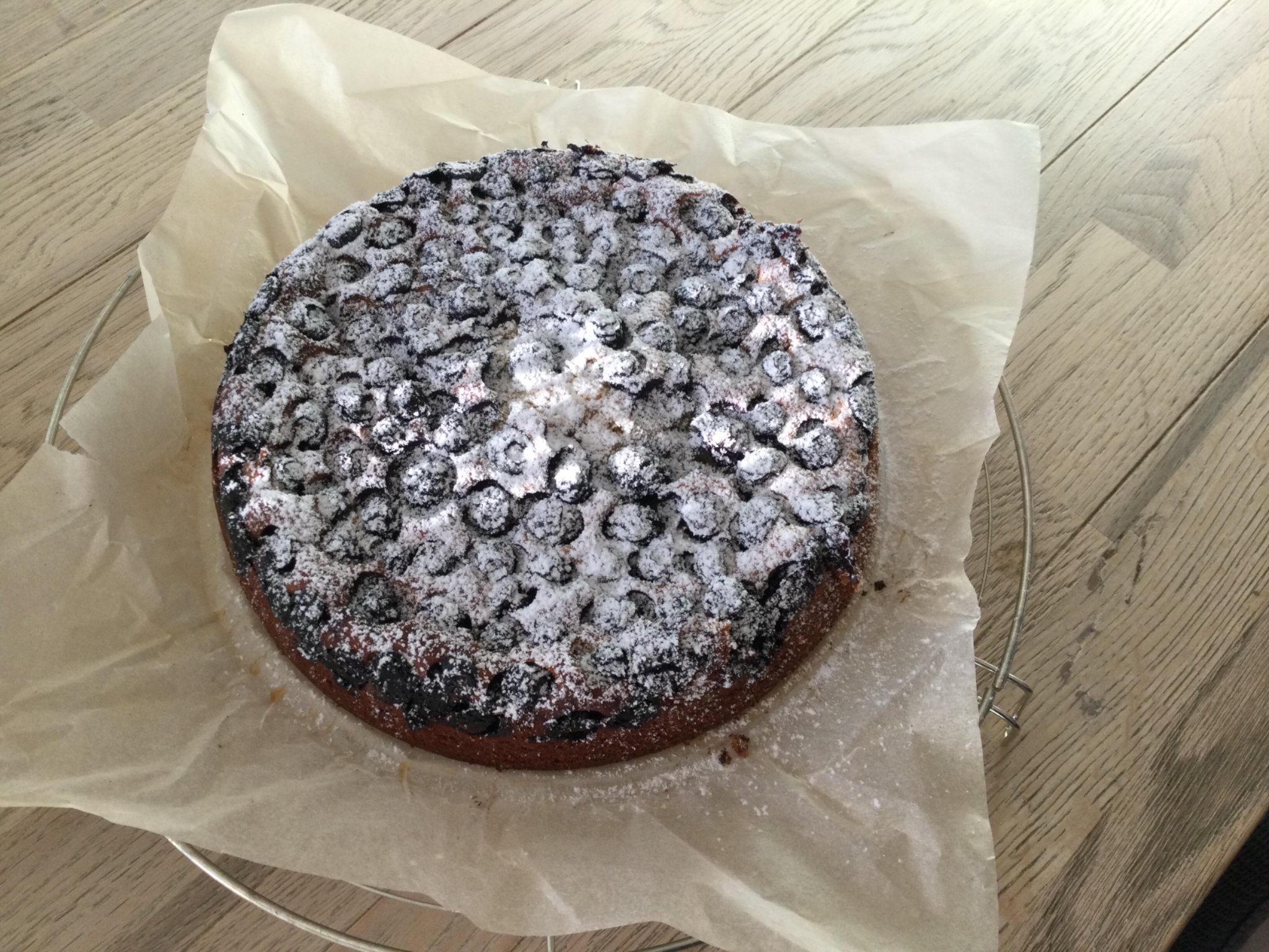 Gâteau à la ricotta, chocolat blanc et myrtilles 