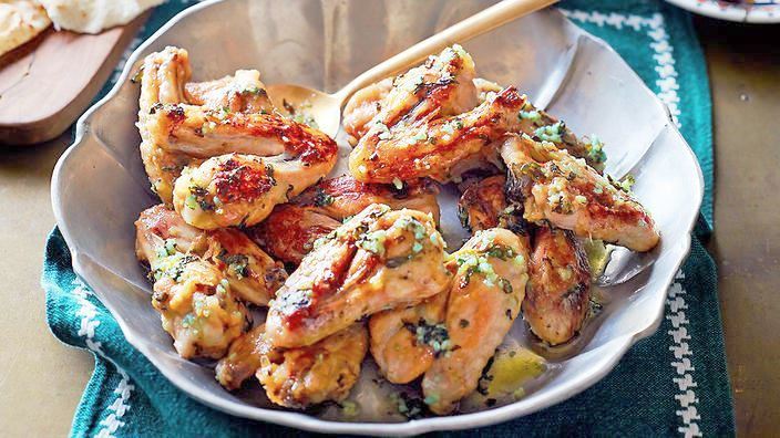 Ailes de poulet à la coriandre et au gingembre, riz au thym