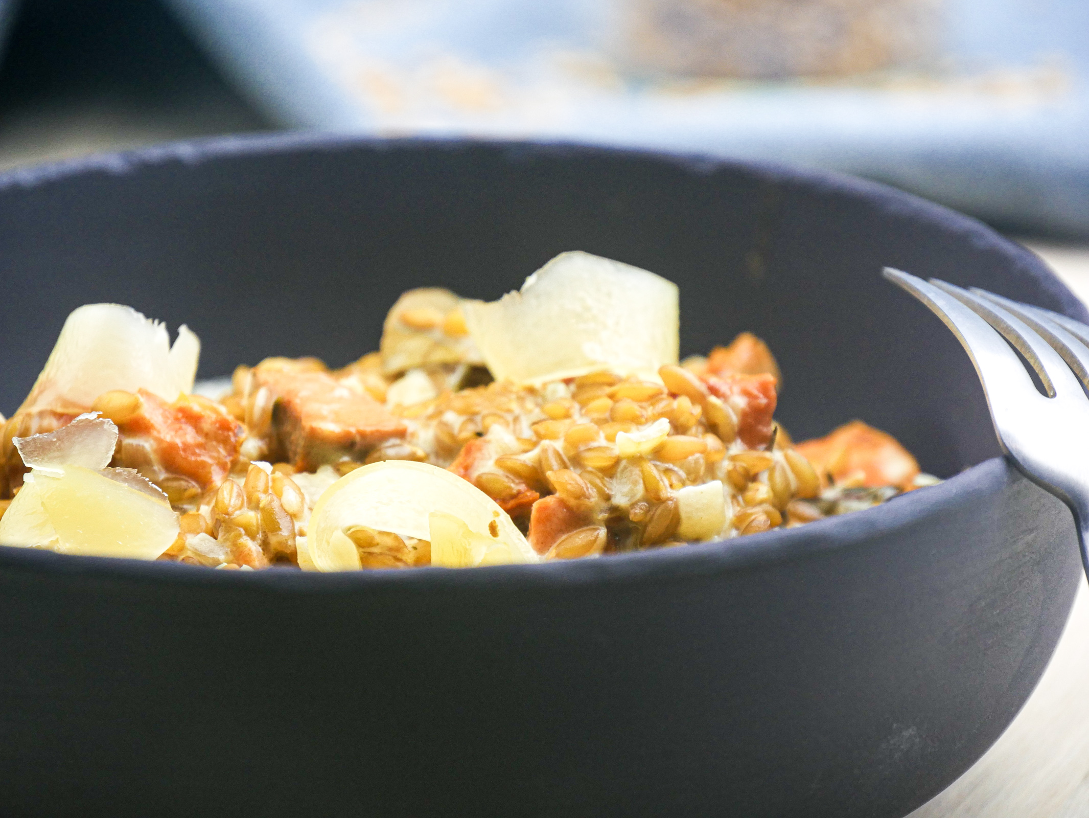 Risotto de petit-épeautre, patate douce et Comté