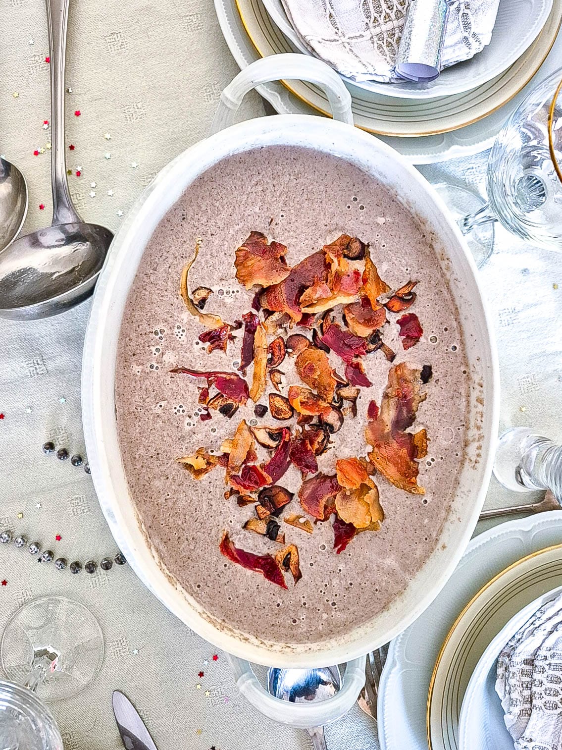 Crème de champignons au bacon croustillant