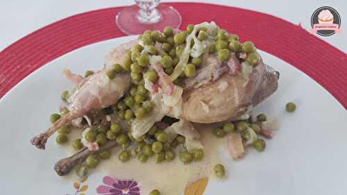 Caille aux petits pois, sauce moutarde