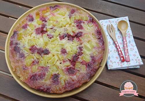 Gâteau moelleux aux framboises et à la rhubarbe