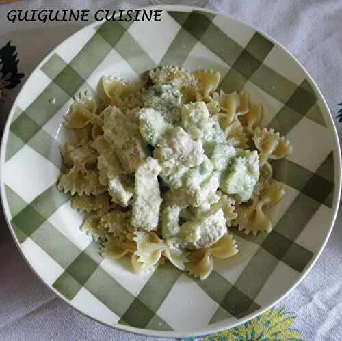 Pâtes au poulet, oignon et avocat