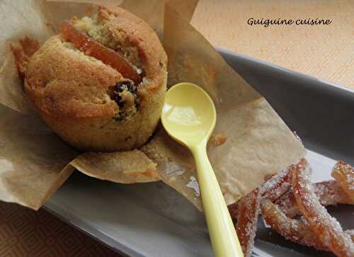 Petits cakes aux lamelles d’oranges confites cristallisées et raisins