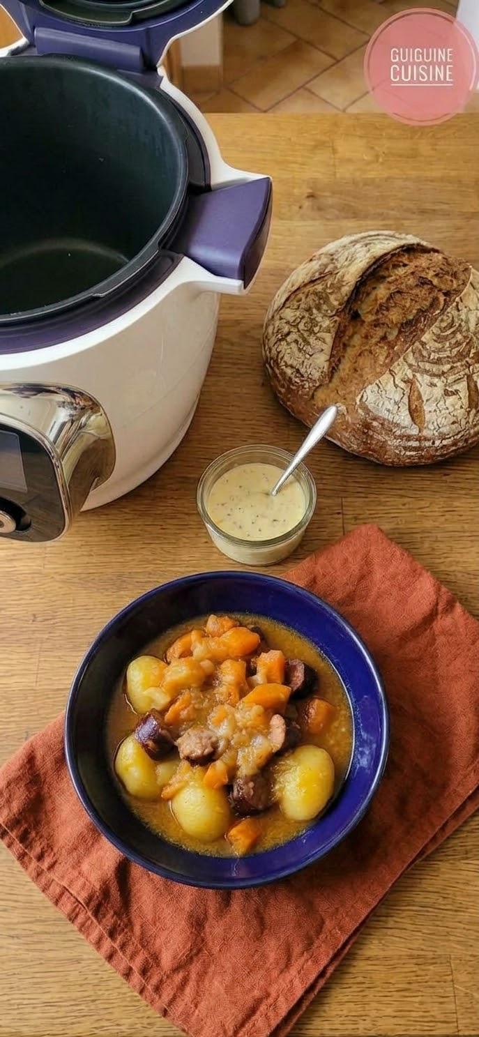 Mijoté comtois express au Cookeo : Saucisses de Montbéliard, légumes et cancoillotte fondante