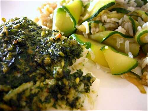 Cabillaud au pesto et sa timbale de riz complet