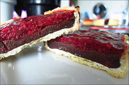 Tarte aux framboises et chocolat