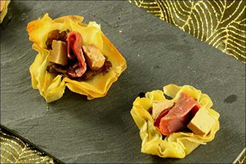 Bouchées apéritives croustillantes au magret et foie gras