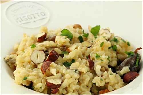 Risotto crémeux aux champignons et noisettes et son escalope de foie gras poêlée