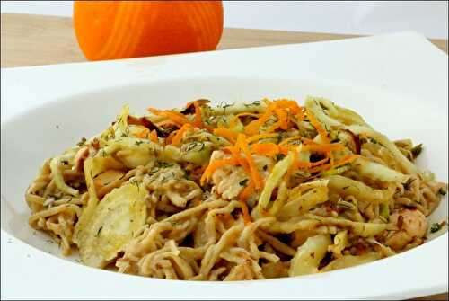 Tagliatelles au saumon et fenouil rôti à l’orange