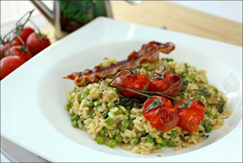 Risotto aux petits pois et sa chips de pancetta