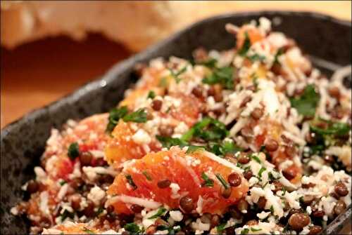 Salade de lentilles noires, chou-fleur et orange