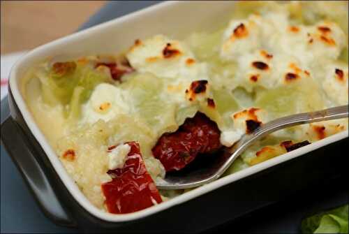 Gratin de ravioles au chèvre et tomates séchées