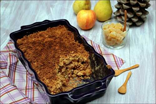 Crumble de pommes et poires, gingembre et noix de pécan – sans lactose