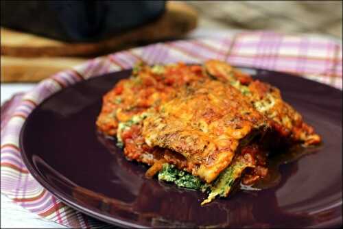 Gratin d’aubergines en lasagnes au parmesan, ricotta et épinards