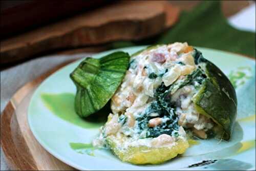 Courgettes rondes farcies aux épinards, ricotta et lardons