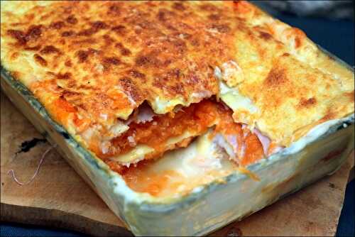 Lasagnes au potiron, jambon fumé et cantal